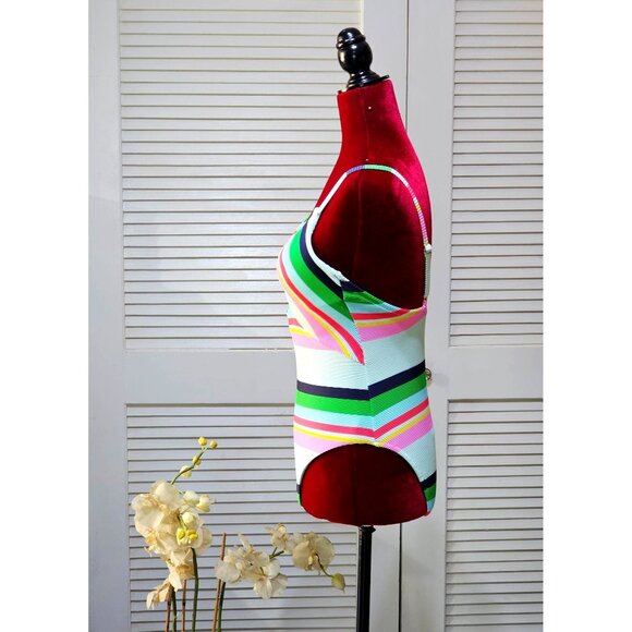 NWT Trina Turk Women's Deco Stripe High Leg Maillot One-Piece Swimsuit Sz 8 2588 - Picture 4 of 11